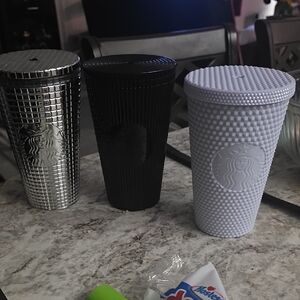 Starbucks Textured Tumblers in Metallic Silver, Matte Black, and Glossy White